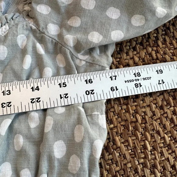 Abercrombie & Fitch Dot Smocked Crop Puff Sleeve Sage Blue Green Top Size Large - Picture 4 of 7